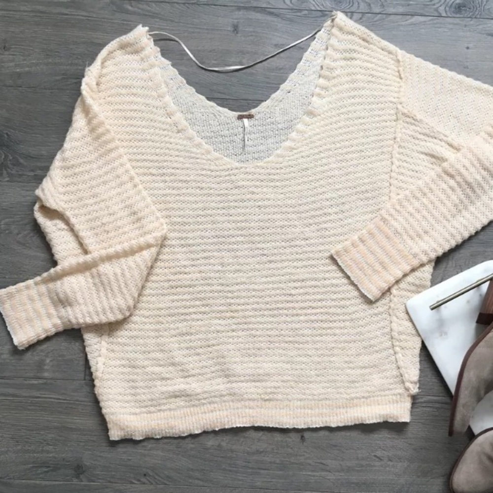 Free People peach and cream striped sweater